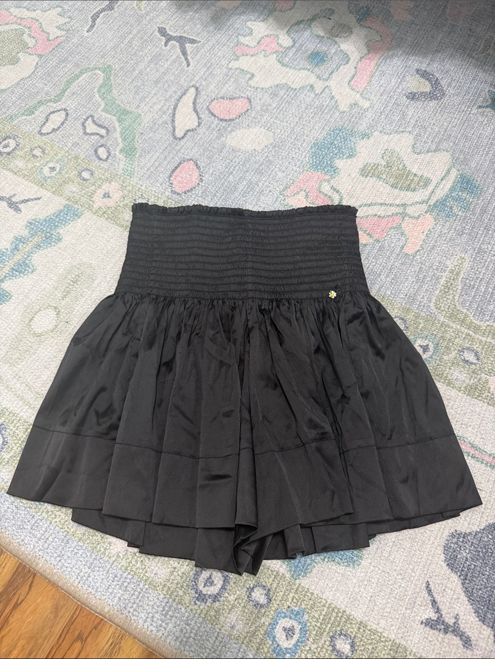 Black Smocked High-Waist Ruffle Shorts
